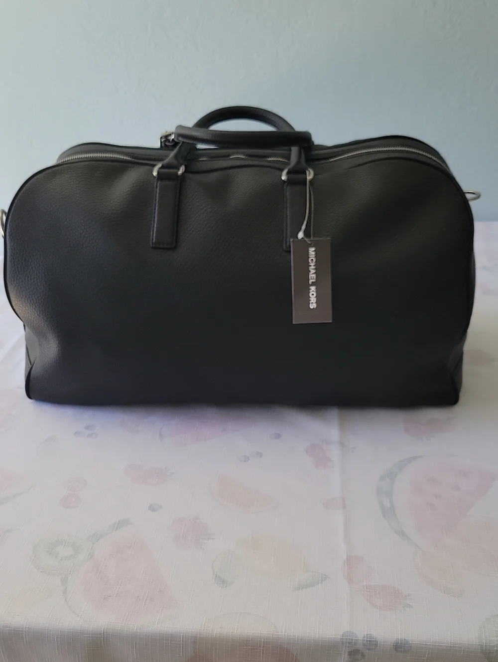 Michael Kors Black Pebbled Leather Duffel Travel Bag
